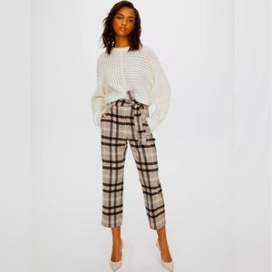 Aritzia Wilfred Tie Front High Waist Plaid Pant Wool Cashmere Sz 0
